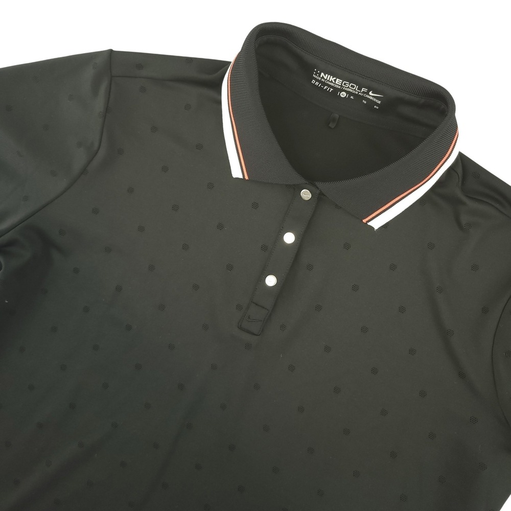 Nike Golf Dri-FIT Polo Shirt Womens XL Black Polka Dot Snap Golf Performance
